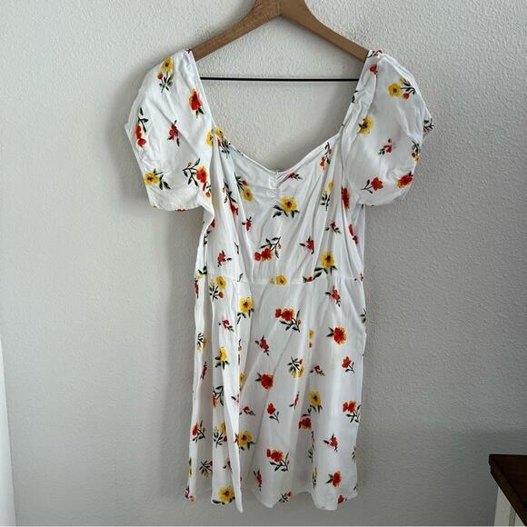 Forever 21 Floral on White Boho Romantic Dress Off Shoulder Large - Picture 1 of 10